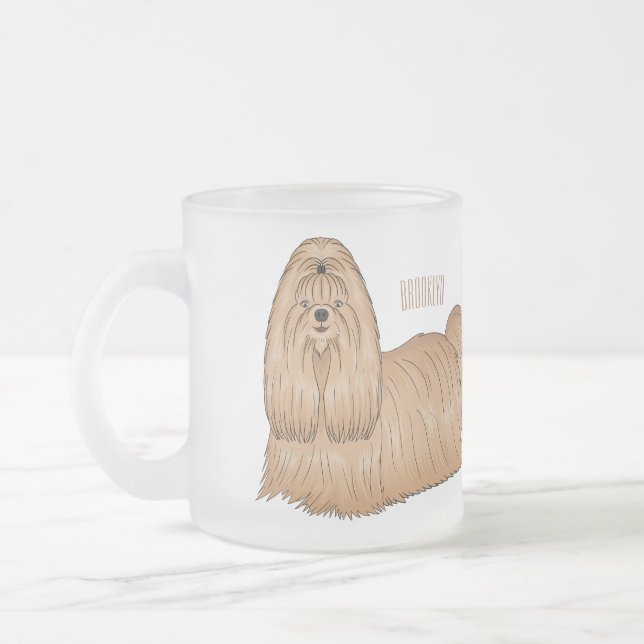 Shih tzu long hair dog cartoon illustration  frosted glass coffee mug (Left)