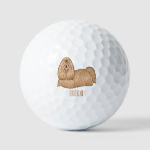 Shih tzu long hair dog cartoon illustration golf balls