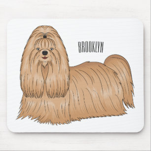 Shih tzu long hair dog cartoon illustration mouse pad