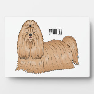 Shih tzu long hair dog cartoon illustration plaque