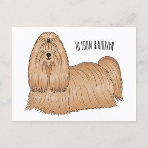 Shih tzu long hair dog cartoon illustration postcard
