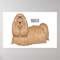 Shih tzu long hair dog cartoon illustration