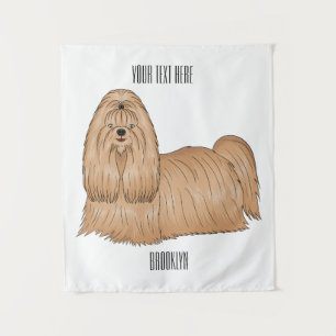 Shih tzu long hair dog cartoon illustration tapestry