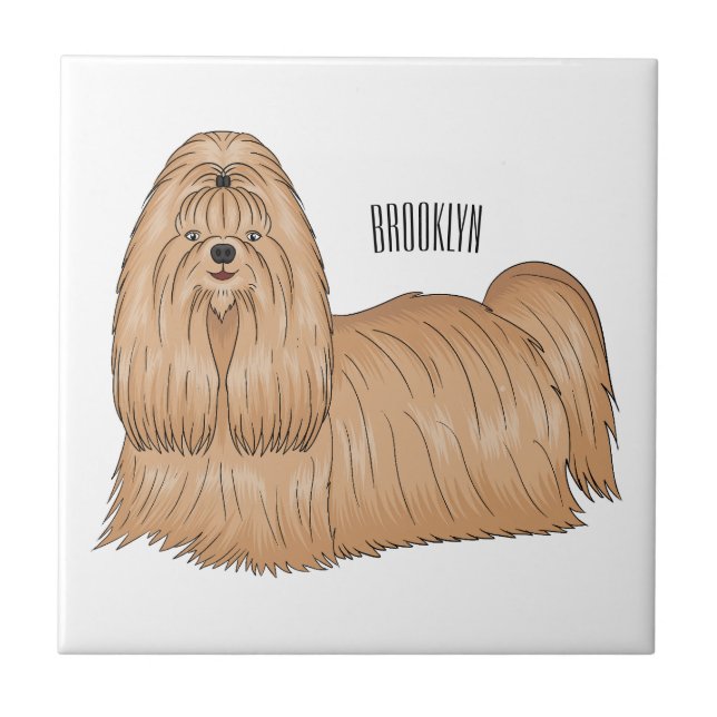 Shih tzu long hair dog cartoon illustration tile (Front)