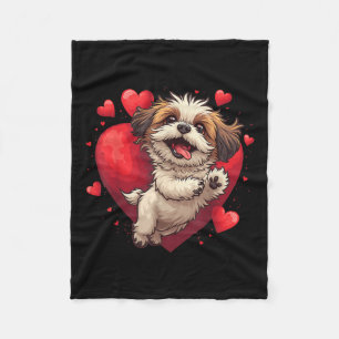 Shih Tzu Love Heart For Valentines Day On Shih Tzu Fleece Blanket
