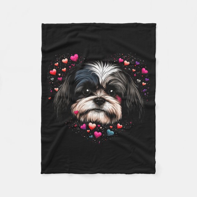 Shih Tzu Love Heart For Valentines Day On Shih Tzu Fleece Blanket (Front)