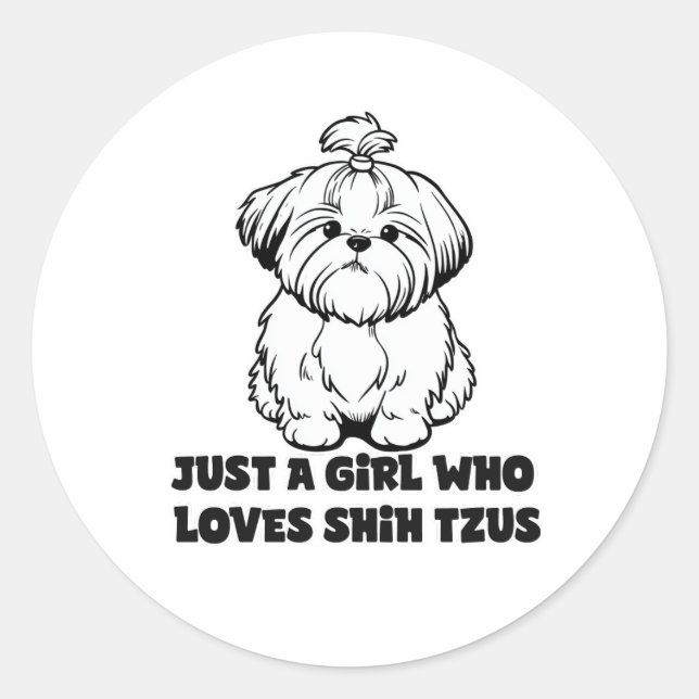 Shih Tzu Lover Girl – Cartoon Dog Design Classic Round Sticker (Front)