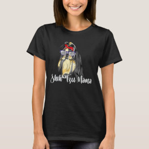 Shih Tzu Mama Mummy Mum Red Scarf Eyeglasses Paws  T-Shirt