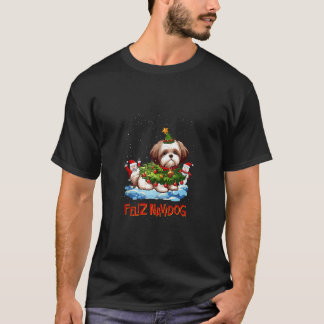 Shih Tzu Merry Christmas Tree Lights Dog X Mas Dog T-Shirt