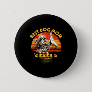 Shih tzu mum retro sunset funny dog mother's day 6 cm round badge