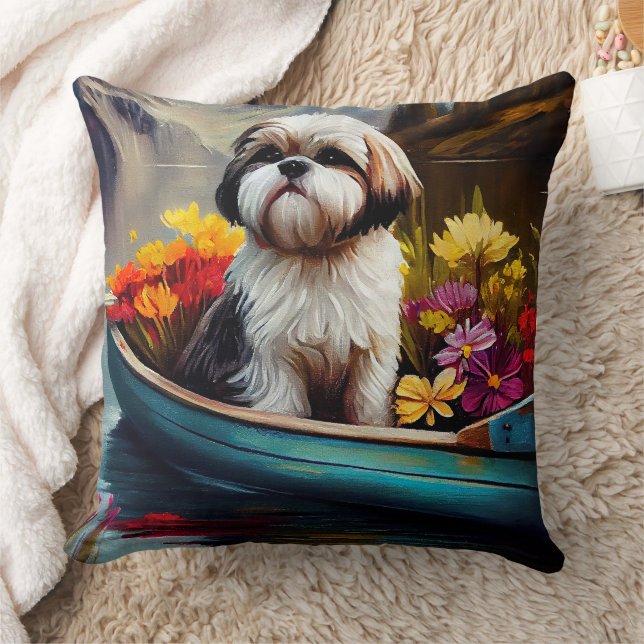 Shih Tzu on a Paddle: A Scenic Adventure  Cushion (Blanket)