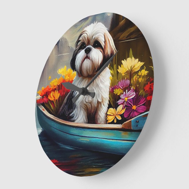 Shih Tzu on a Paddle: A Scenic Adventure Large Clock (Angle)