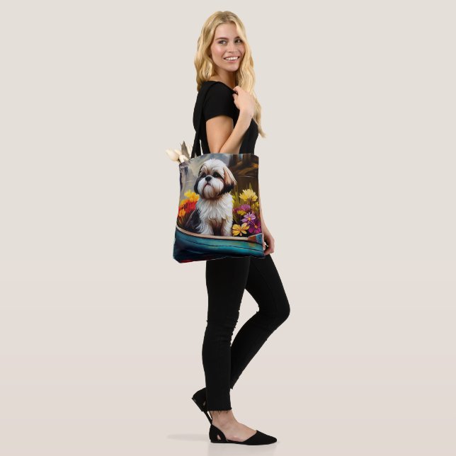 Shih Tzu on a Paddle: A Scenic Adventure Tote Bag (On Model)