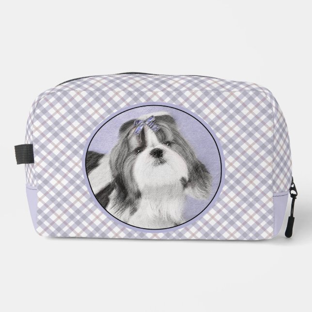 Shih Tzu Painting Black & White Original Dog Art Dopp Kit (Front)