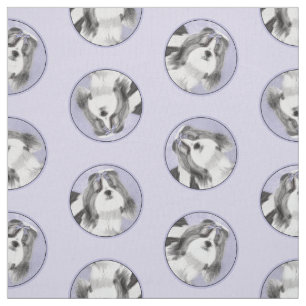 Shih Tzu Painting Black & White Original Dog Art Fabric