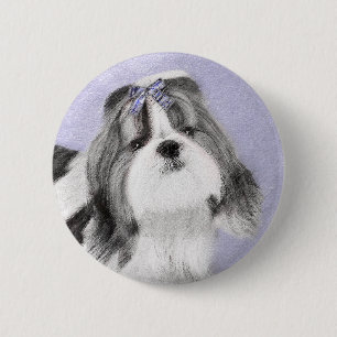 Shih Tzu Painting - Cute Original Dog Art 6 Cm Round Badge