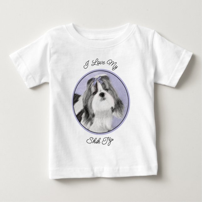 Shih Tzu Painting - Cute Original Dog Art Baby T-Shirt (Front)
