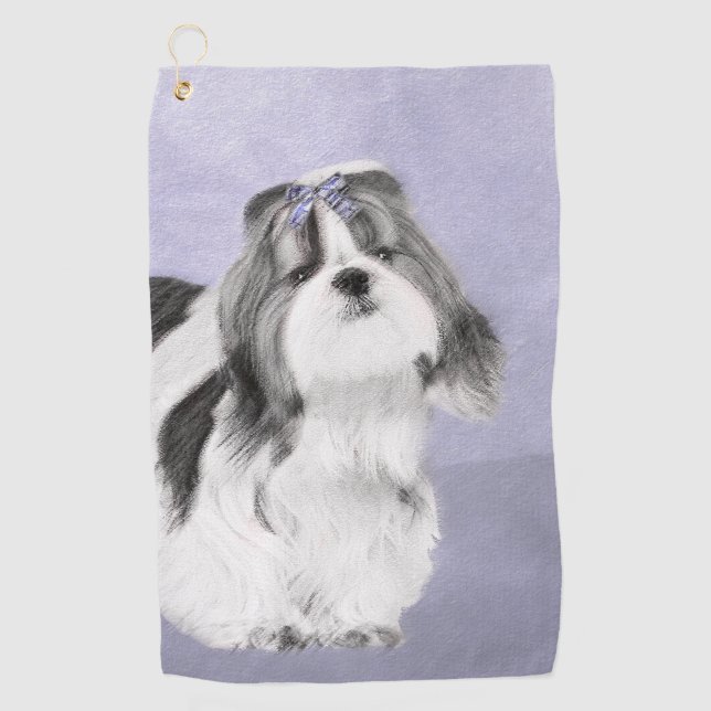 Shih Tzu Painting - Cute Original Dog Art Golf Towel (Front)