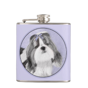 Shih Tzu Painting - Cute Original Dog Art Hip Flask