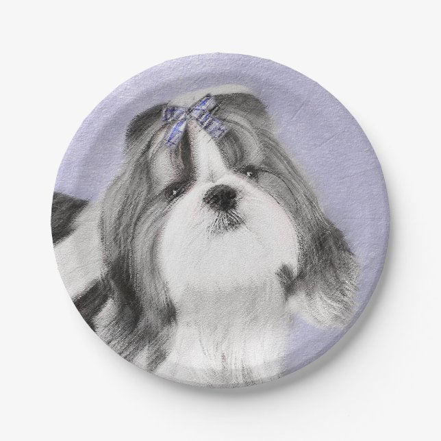 Shih Tzu Painting - Cute Original Dog Art Paper Plate (Front)
