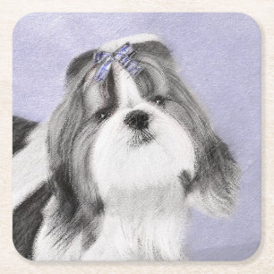 Shih Tzu Painting - Cute Original Dog Art Square Paper Coaster