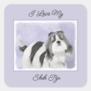 Shih Tzu Painting - Cute Original Dog Art Square S Sticker