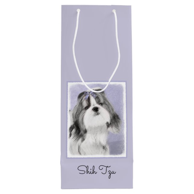 Shih Tzu Painting - Cute Original Dog Art Wine Gift Bag (Back)