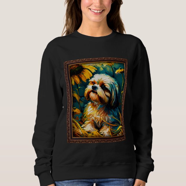 Shih Tzu Painting Sunflower Flower Mom Women Flora Sweatshirt (Front)