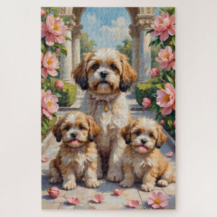 Shih Tzu Peony Palace Garden Art Jigsaw Puzzle