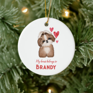 Shih Tzu Personalized My Hearts Belongs To Ceramic Tree Decoration