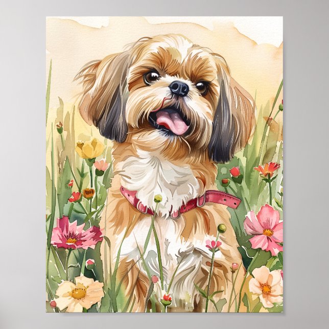 Shih Tzu Portrait Art – Cute Dog Wall Print Decor (Front)