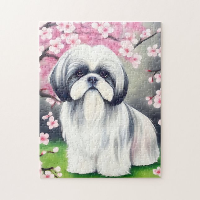 Shih Tzu Portrait in Oriental Elegant Jigsaw Puzzle (Vertical)