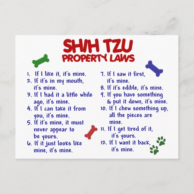 SHIH TZU Property Laws 2 Postcard (Front)