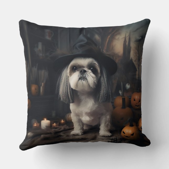 Shih Tzu Pumpkins Halloween Scary  Cushion (Back)