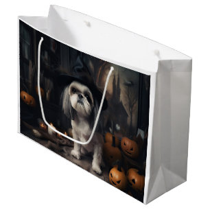 Shih Tzu Pumpkins Halloween Scary  Large Gift Bag