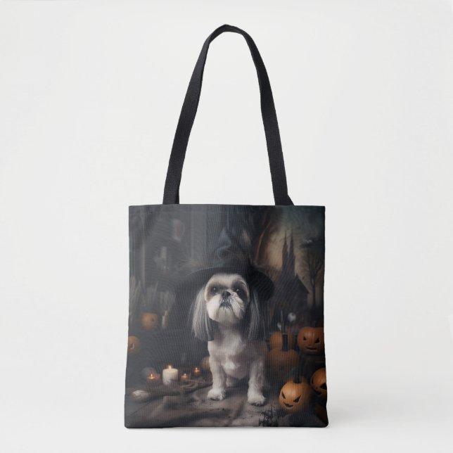 Shih Tzu Pumpkins Halloween Scary  Tote Bag (Front)