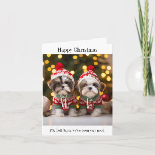 Shih Tzu Puppies Small Christmas Card