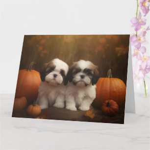 Shih Tzu Puppy Autumn Delight Pumpkin Card