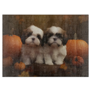 Shih Tzu Puppy Autumn Delight Pumpkin Cutting Board
