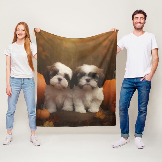 Shih Tzu Puppy Autumn Delight Pumpkin  Fleece Blanket (In Situ)