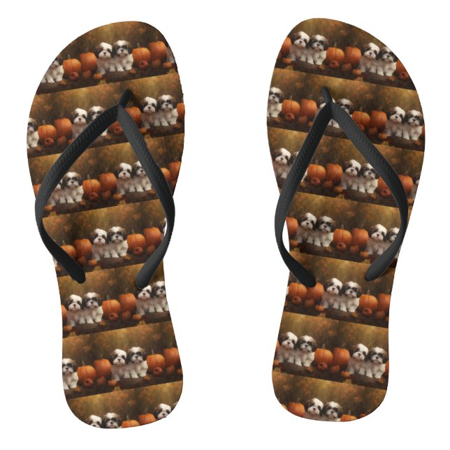 Shih Tzu Puppy Autumn Delight Pumpkin  Jandals (Footbed)
