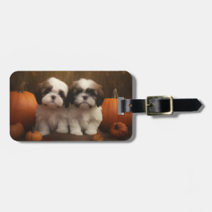 Shih Tzu Puppy Autumn Delight Pumpkin Luggage Tag