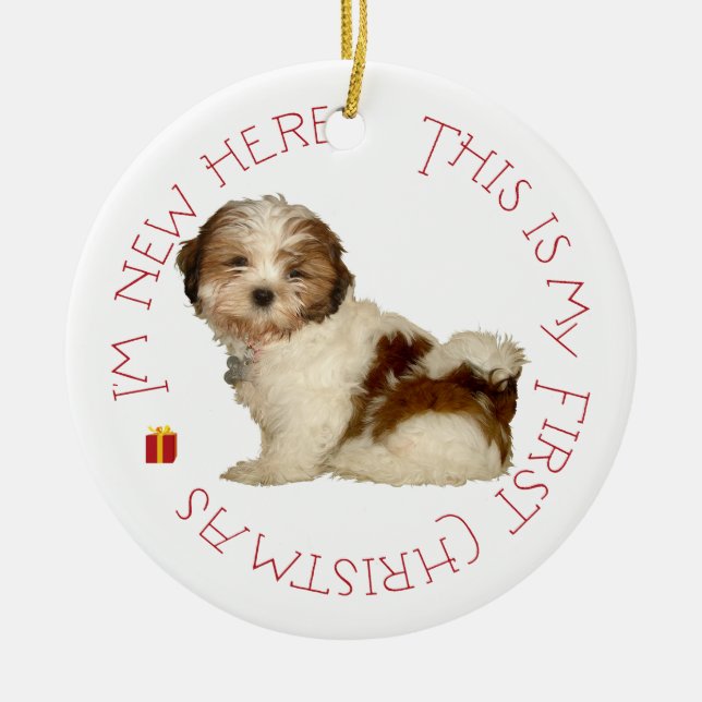 Shih Tzu Puppy First Christmas Ceramic Tree Decoration (Front)