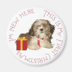 Shih Tzu Puppy First Christmas Magnet
