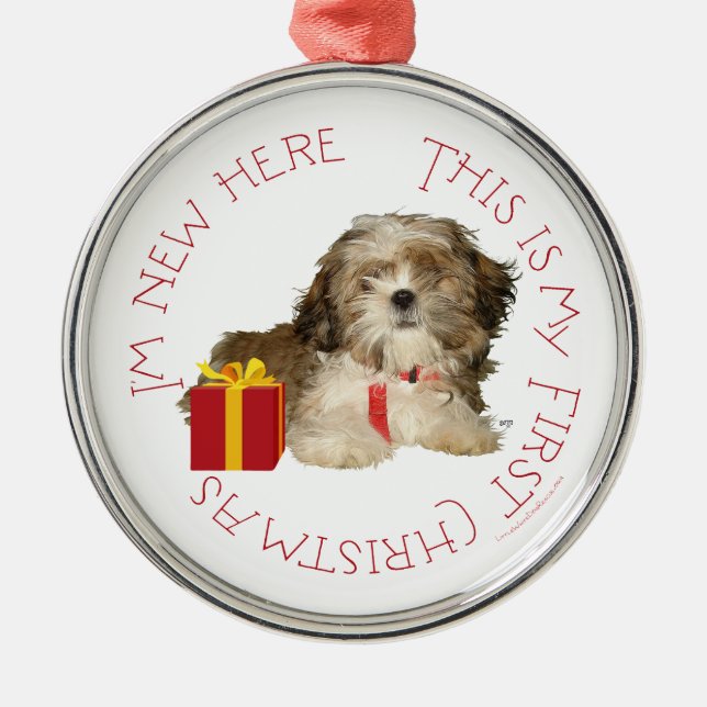 Shih Tzu Puppy First Christmas Metal Tree Decoration (Front)