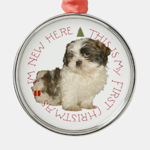 Shih Tzu Puppy First Christmas Metal Tree Decoration