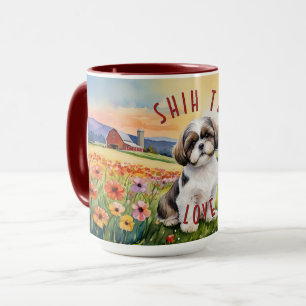 Shih Tzu Puppy Flower Field Combo Mug