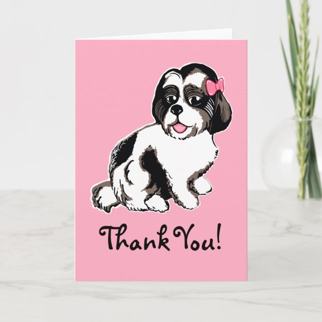 Shih Tzu Puppy Pink Thank You Card (Front)