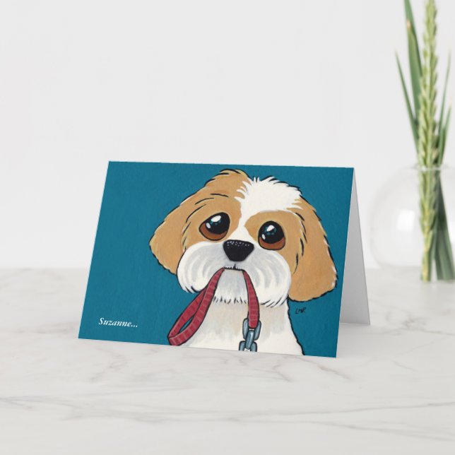 Shih Tzu Puppy with Lead | Thank You Card (Front)