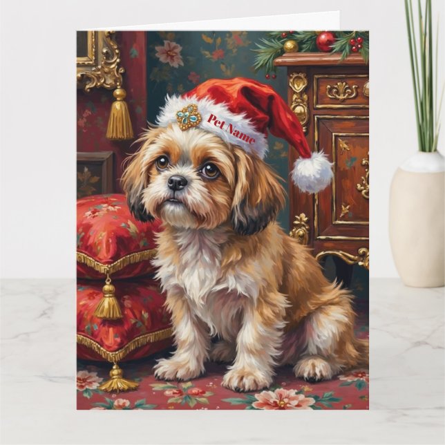 Shih Tzu Regal Christmas Topknot Hat Card (Front)